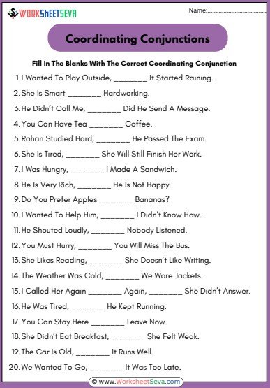 coordinating conjunctions worksheet with answers pdf