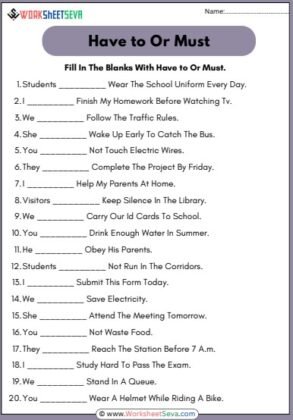 Fill In The Blanks With Have to Or Must Worksheet pdf