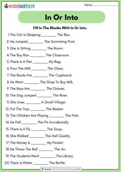 Fill In The Blanks With In Or Into Worksheet pdf