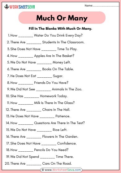 Fill In The Blanks With Much Or Many pdf