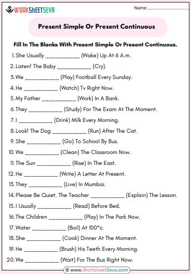 Fill In The Blanks With Present Simple Or Present Continuous Worksheet pdf