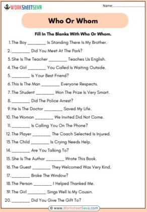 Fill In The Blanks With Who Or Whom Worksheet pdf