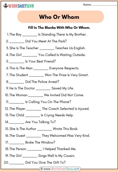 Fill In The Blanks With Who Or Whom Worksheet pdf
