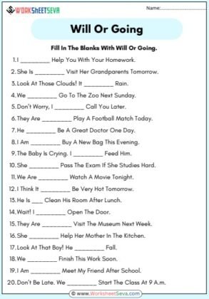 Fill In The Blanks With Will Or Going Worksheet pdf