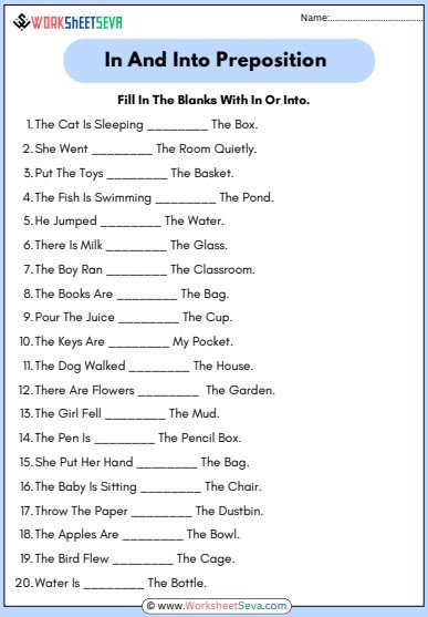 In And Into Preposition Worksheet pdf