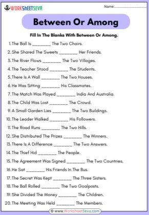 Fill In The Blanks With Between Or Among Worksheet pdf