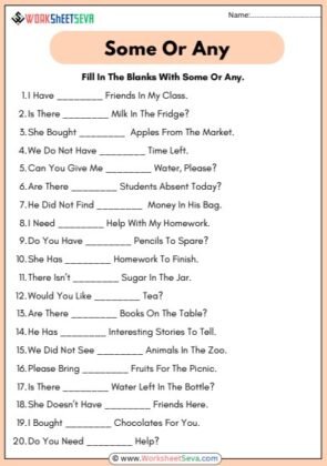 Fill In The Blanks With Some Or Any Worksheet pdf