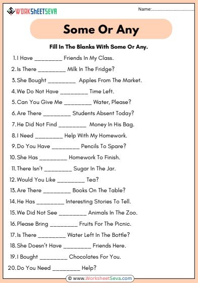 Fill In The Blanks With Some Or Any Worksheet pdf