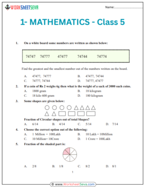 Grade 5 Maths - SCERT Worksheet PDF
