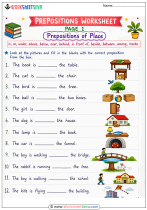 Preposition for Class 7 worksheet pdf free download